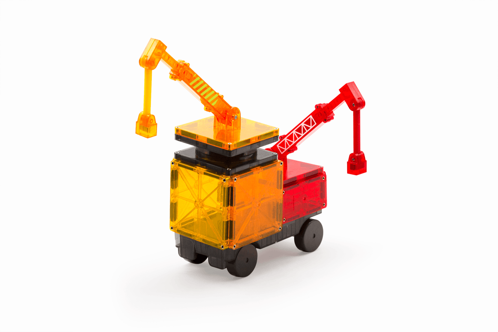 two cranes on a truck build from magnatiles