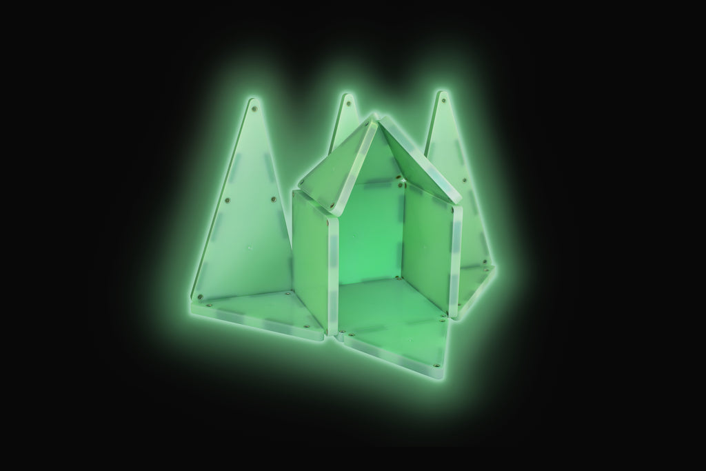 a 3d structure made from glow in the dark magnatiles