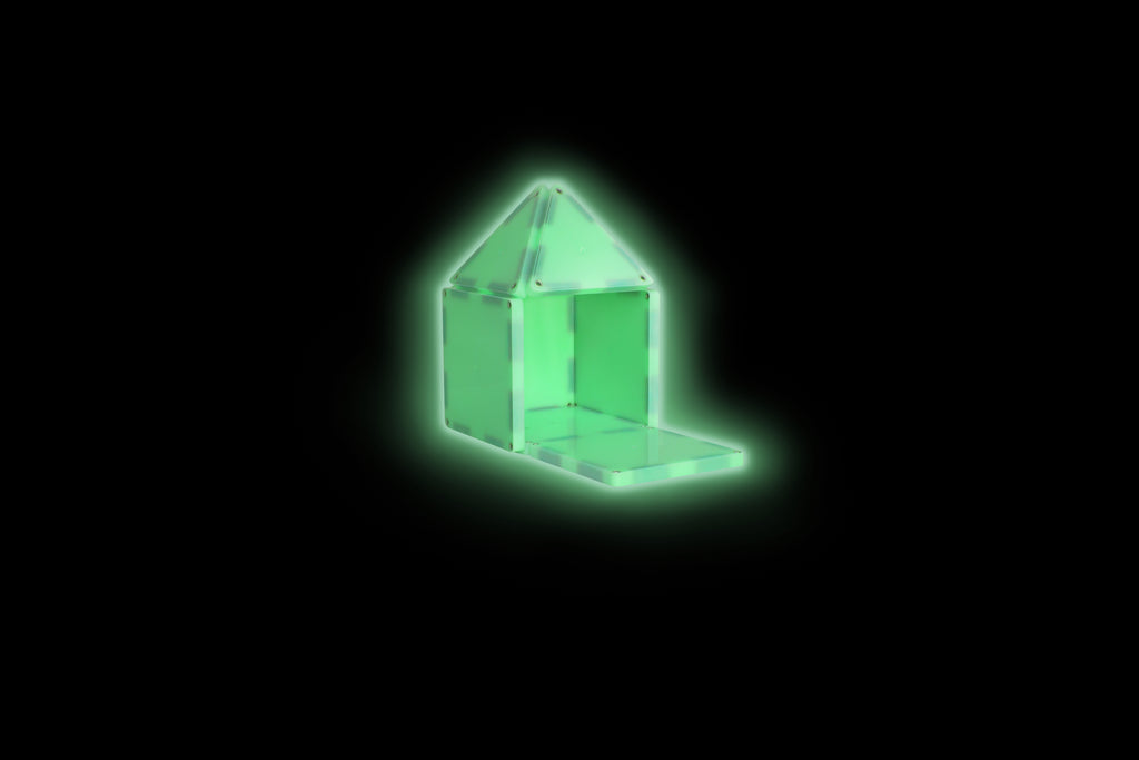 a house made with glow in the dark magnatiles