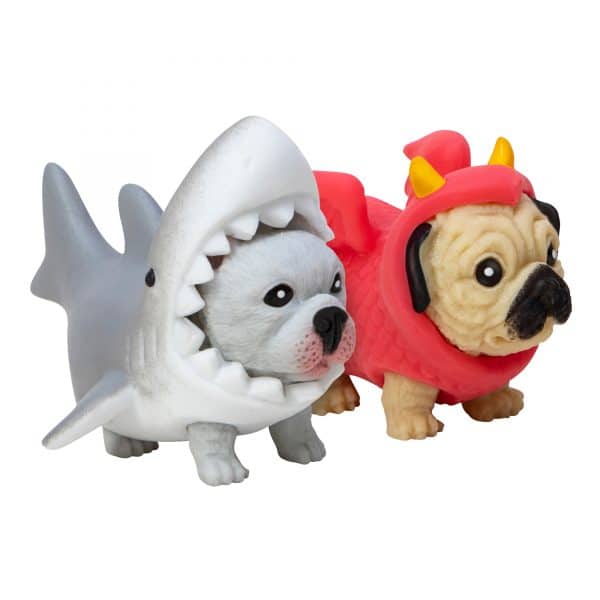 image of Party Puppy in shark costume and Party Puppy in red dragon costume