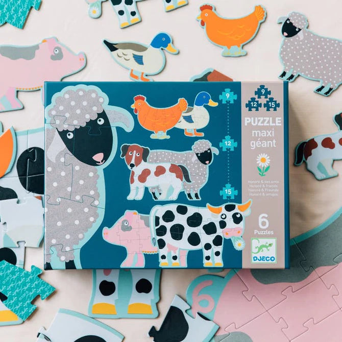 The box cover showing the animal puzzles