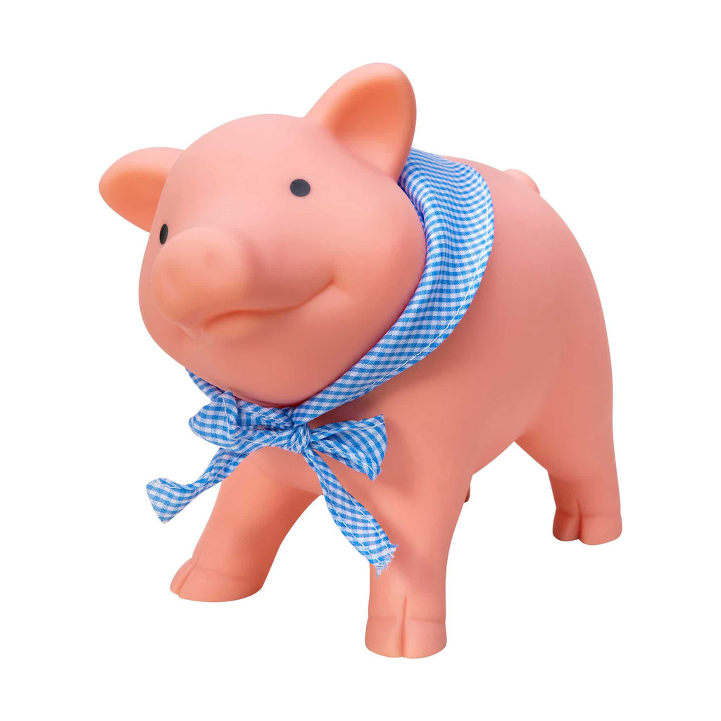 the rubber piggy bank with scarf