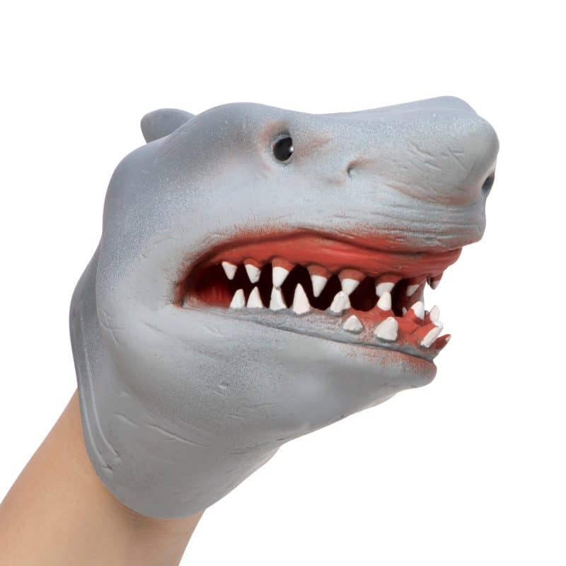 the shark puppet with mouth closed