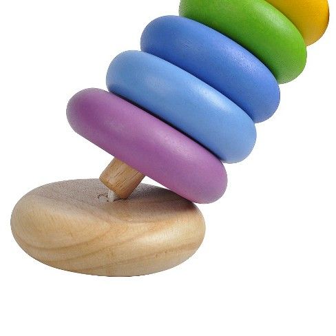photo of stacking rings showing collapsible wooden post 